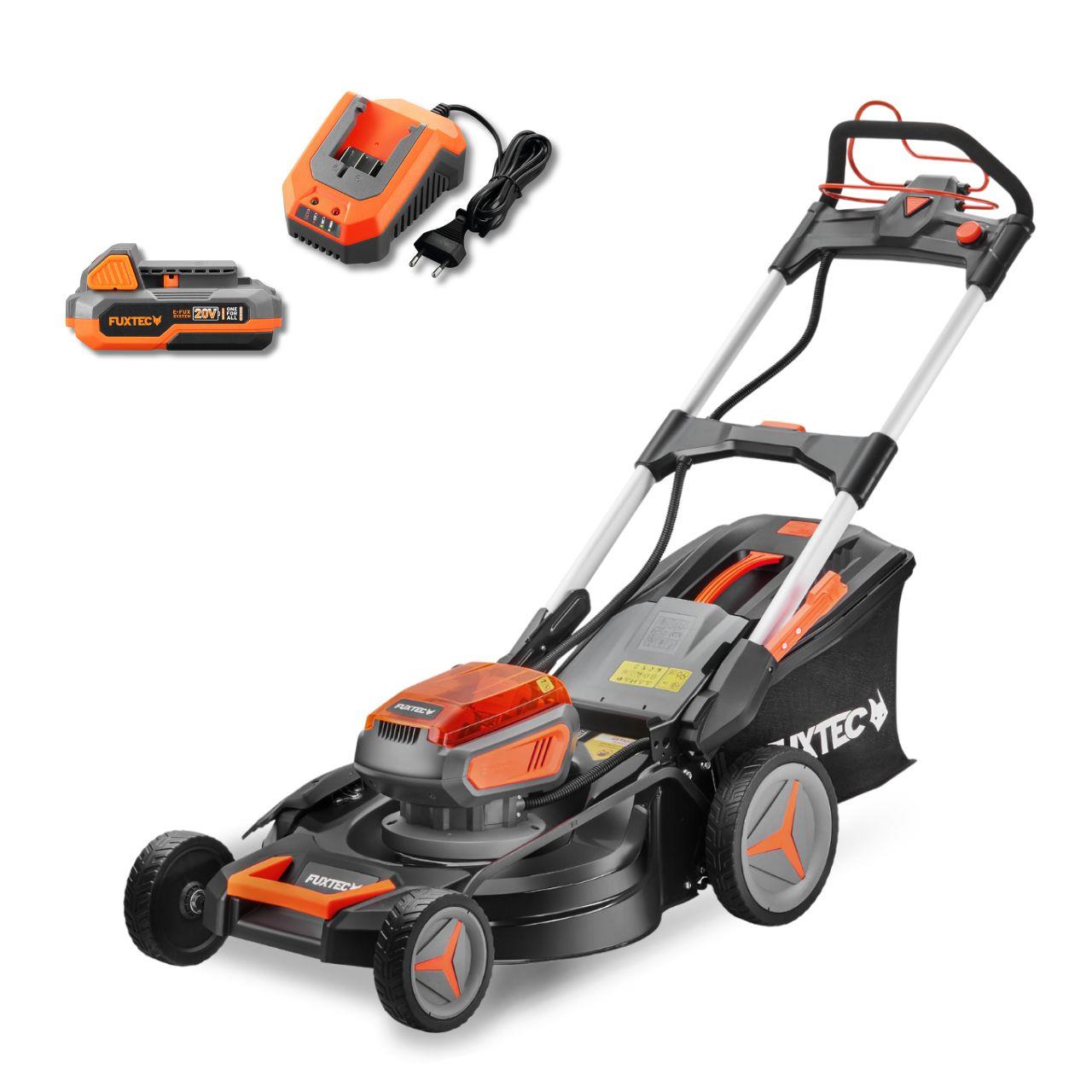 Cortadora de césped a batería 40V FUXTEC FX-E2RM51 - Conjunto con 2 baterías de 4Ah y cargador dual de 2,4A