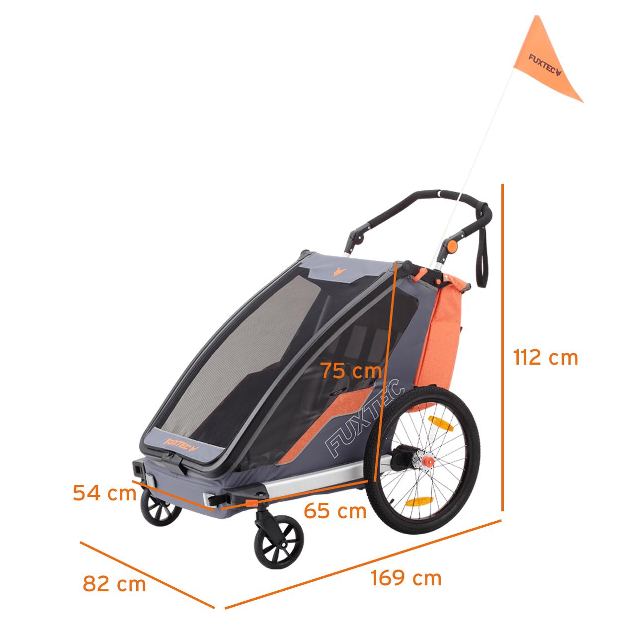 FUXTEC remolque para bicicletas/jogger FX-FA1-SET-GRAY con rueda jogger