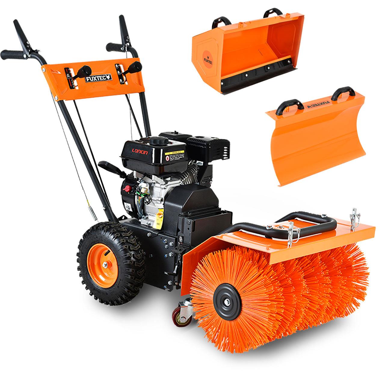 Juego de barredora de gasolina FUXTEC FX-KM196-SET3 con cuchilla quitanieves y contenedor de residuos
