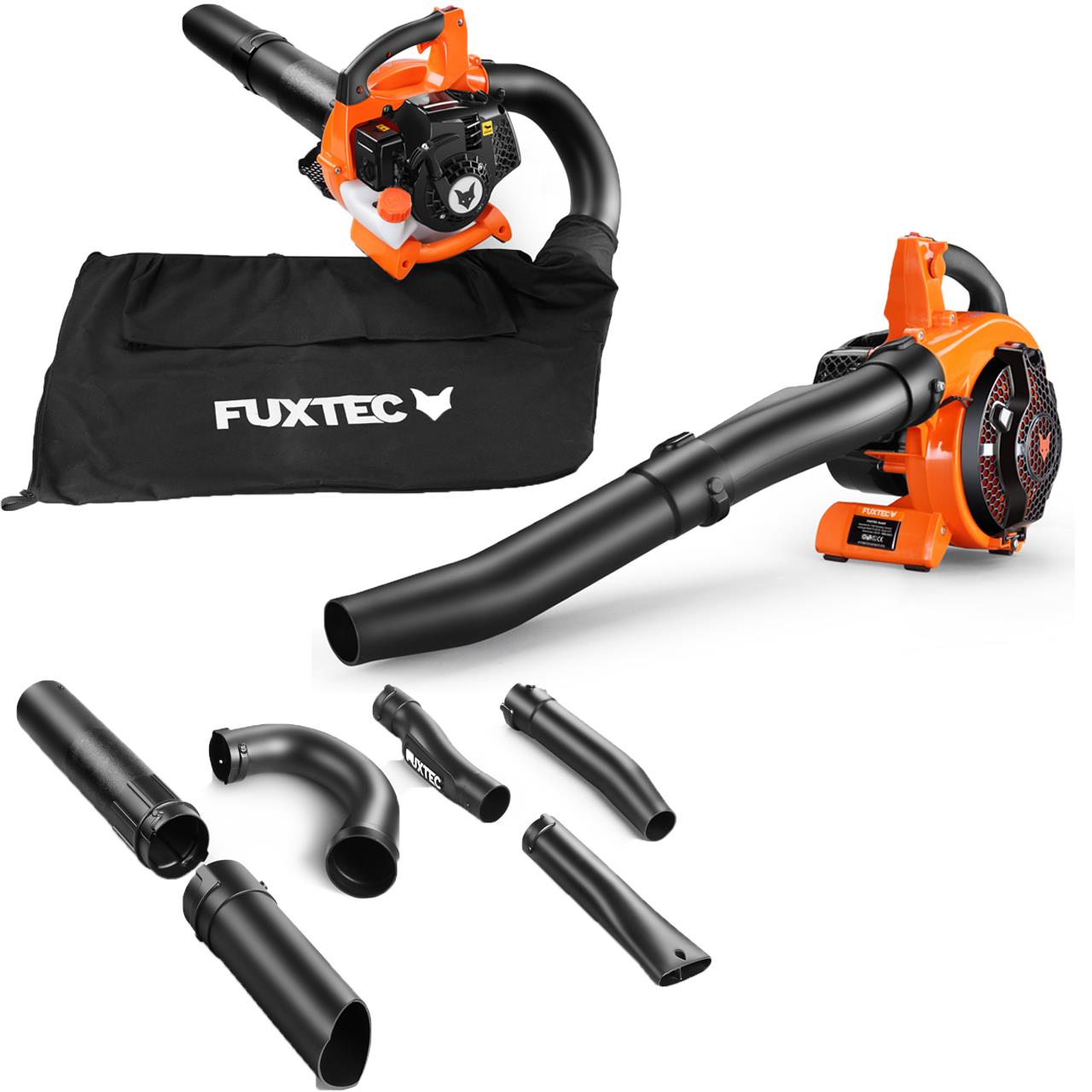 FUXTEC FX-LBS126 4 en 1: aspirador de hojas, soplador de hojas, triturador de hojas, incluye dos tubos sopladores.