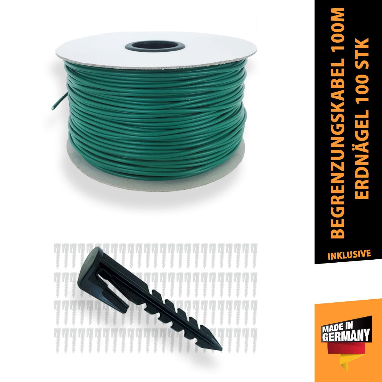 Cable delimitador 100m + 100 piquetes de tierra para robot cortacésped - Made in Germany