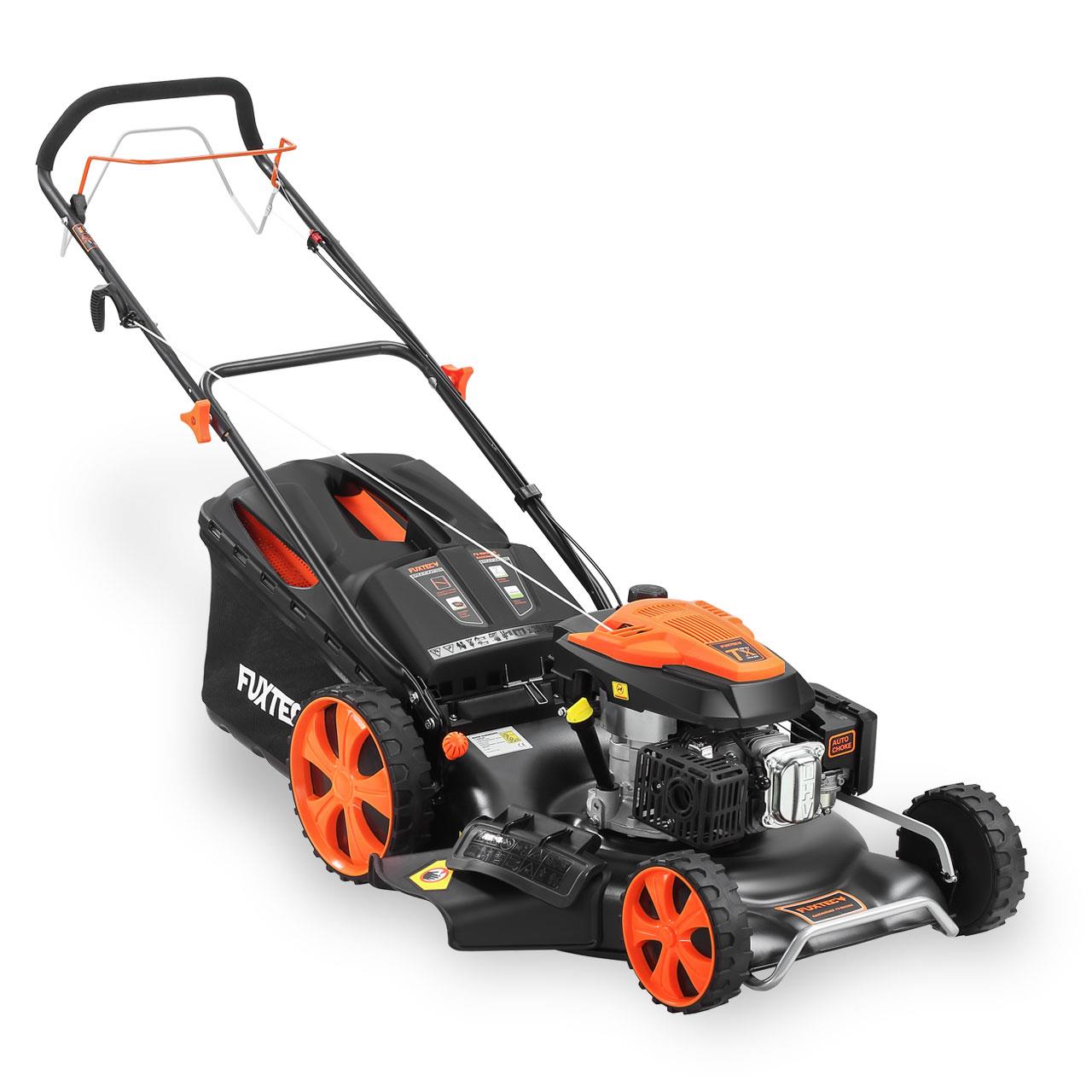 Cortacésped a gasolina FUXTEC RM5396 autopropulsado, motor de 4 tiempos de 196 cc, ancho de corte de 53 cm, función de mulching