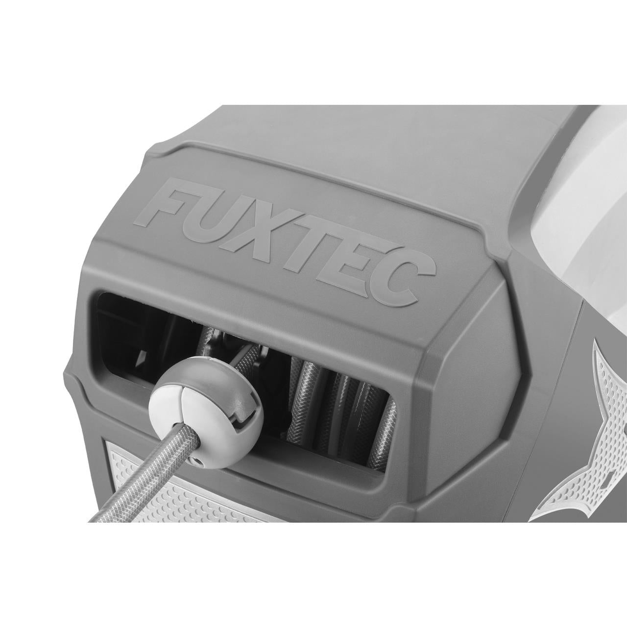 Carrete automático de manguera para pared FUXTEC FX-WSA20 de 20 m con "EASY FIX" para facilitar el riego - Gris