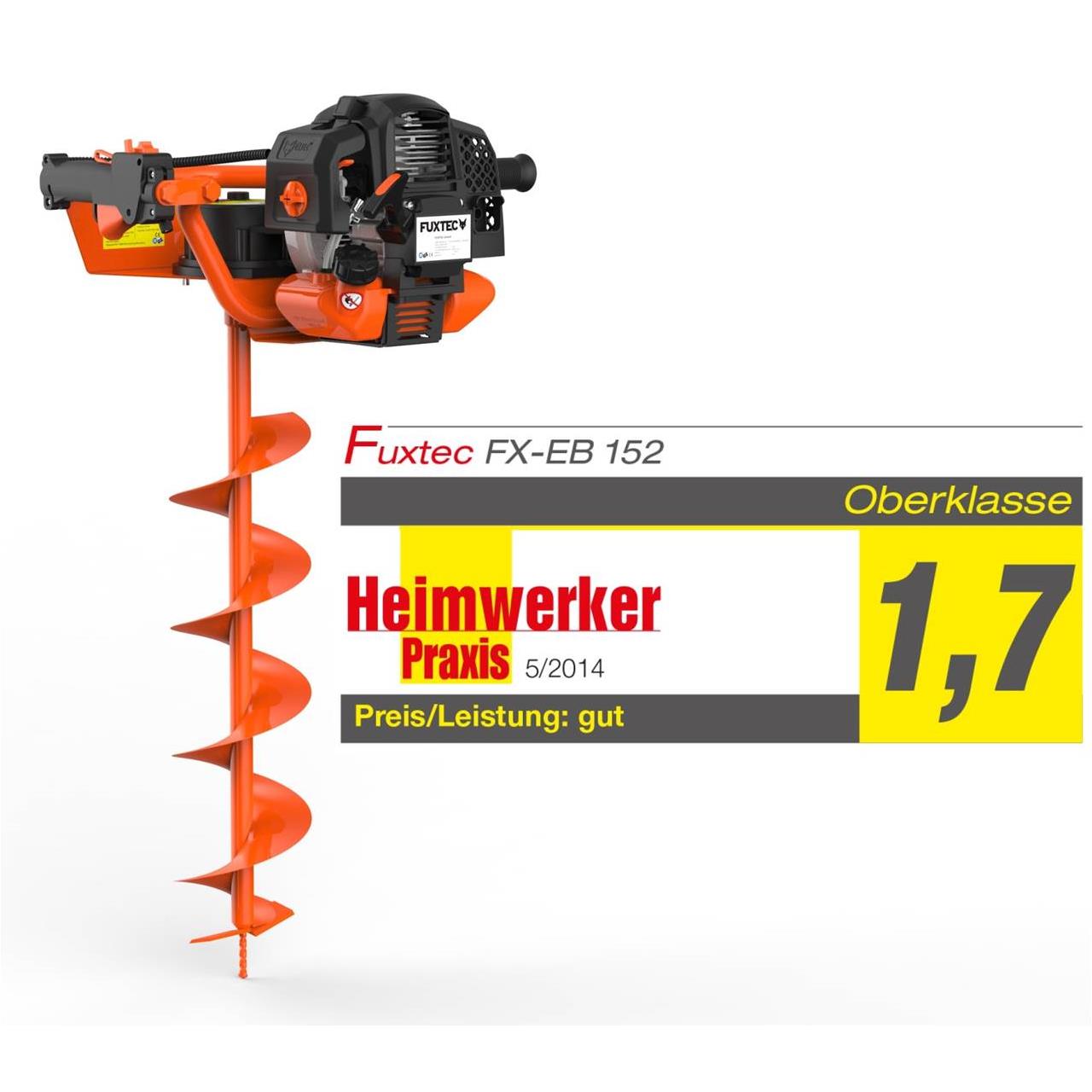 FUXTEC FX-EB152 Taladro de Tierra Ahoyador, 3CV, 52CC - con 3 Brocas de 100/150/200mm