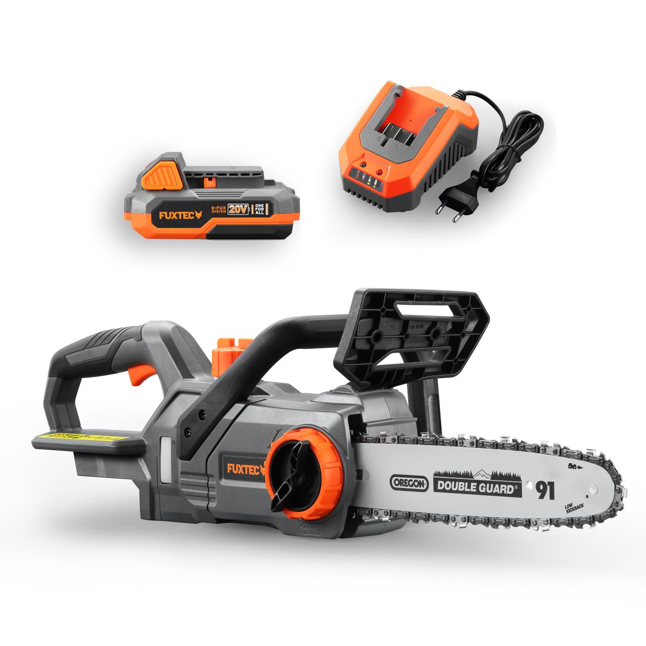 Motosierra a batería de 20V FUXTEC FX-E1KS20 con batería de 2Ah y cargador de 2,4A