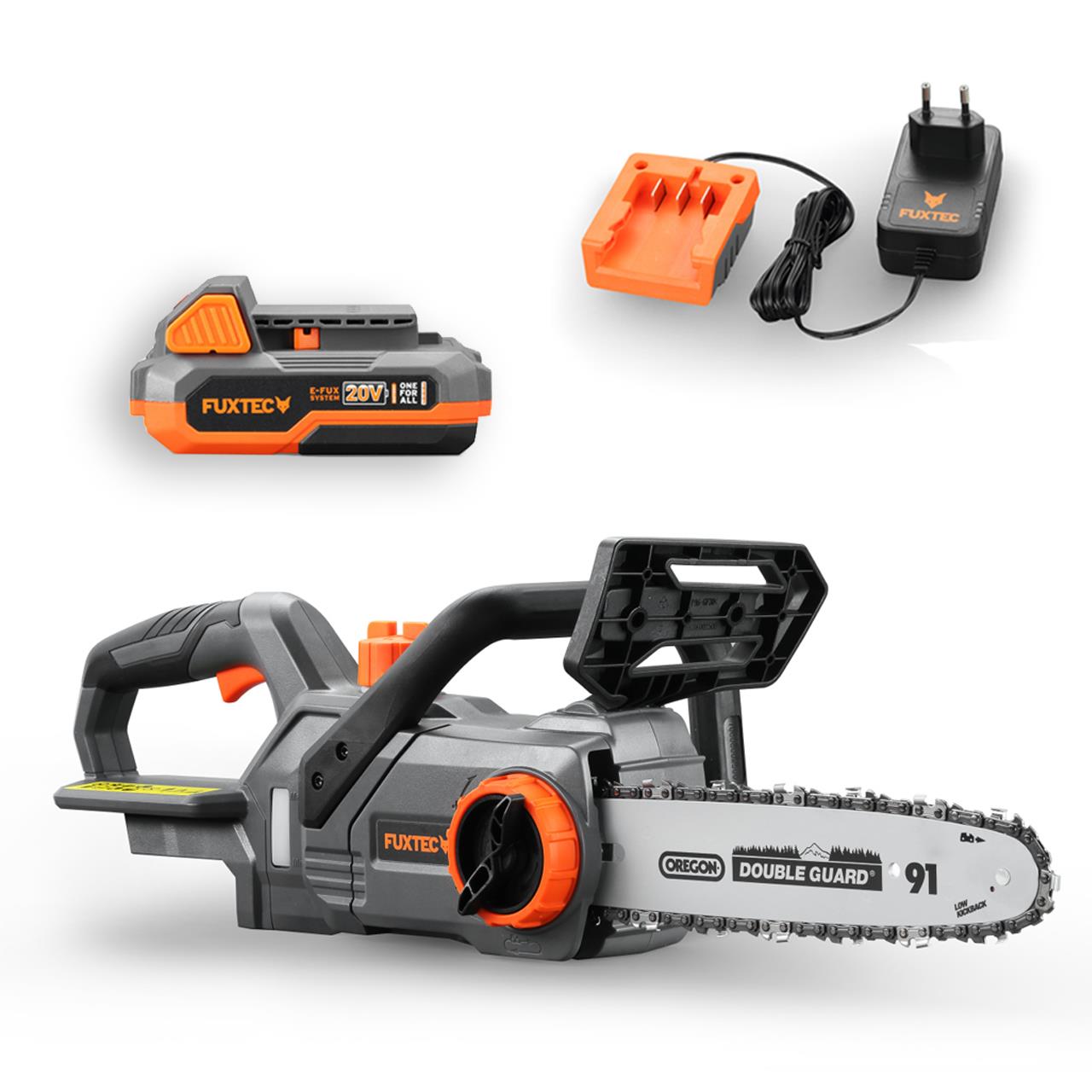 FUXTEC 20V Akku Kettensäge FX-E1KS20 SET 1 mit 1 x Akku 2Ah, 1 x Ladegerät 1A