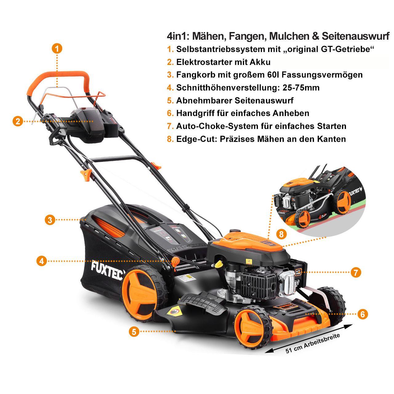 FUXTEC FX-RM5196eS cortacésped de gasolina autopropulsado 4en1